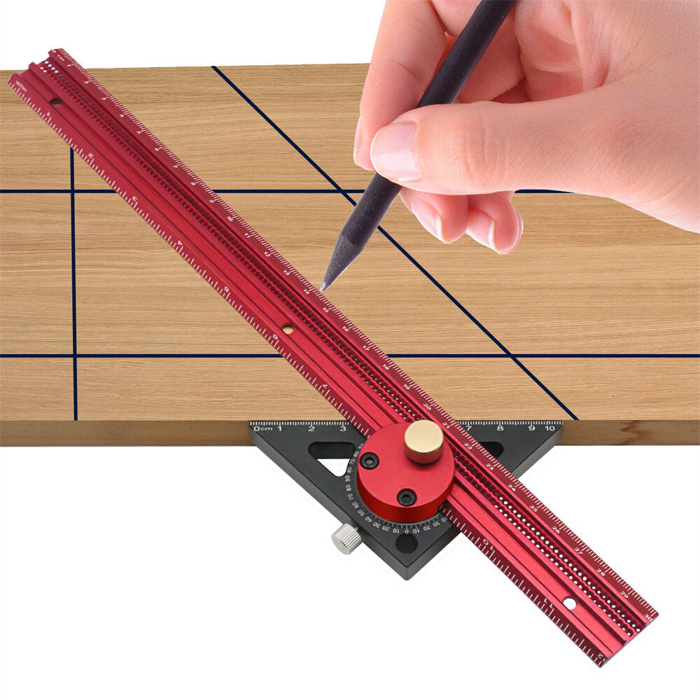 Premium Aluminum Carpentry Precision Scribe Ruler - T-Type, Hole Marking, Woodworking Square, 300mm/400mm, Red