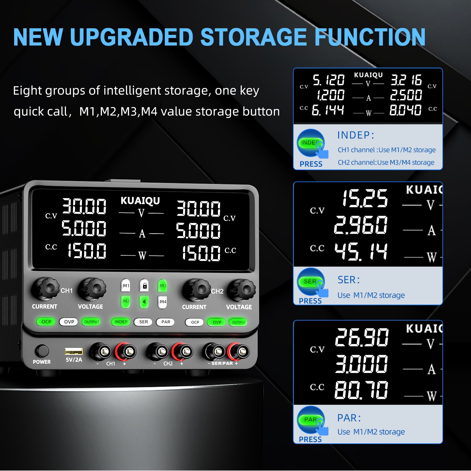 2KD Series Regulated Power Supply 30V 10A Adjustable Voltage Current Precision High Resolution USB RS232 RS485 Interface Compact Lightweight Design