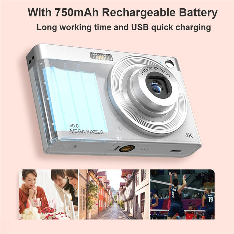4K 50MP Digital Camera Video Camcorder 2.88" IPS Screen AF 8X Zoom 750mAh Portable Mirrorless Camera
