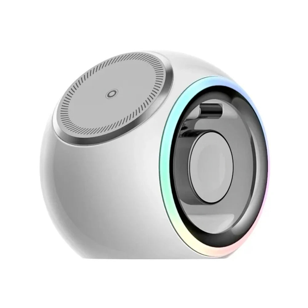 3-in-1 Wireless Charger for Phone, AirPods & Apple Watch - Capsule with 360° Rotation & Colorful Lighting, Safe Charging