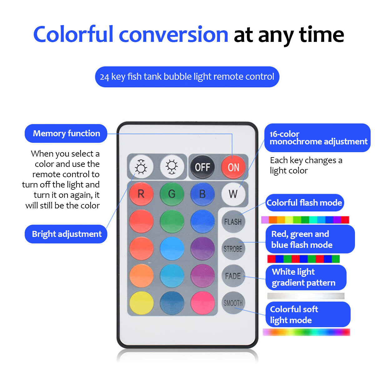 Fish Aquarium Tank Underwater Submersible RGB Color Change LED Air Bubble Light