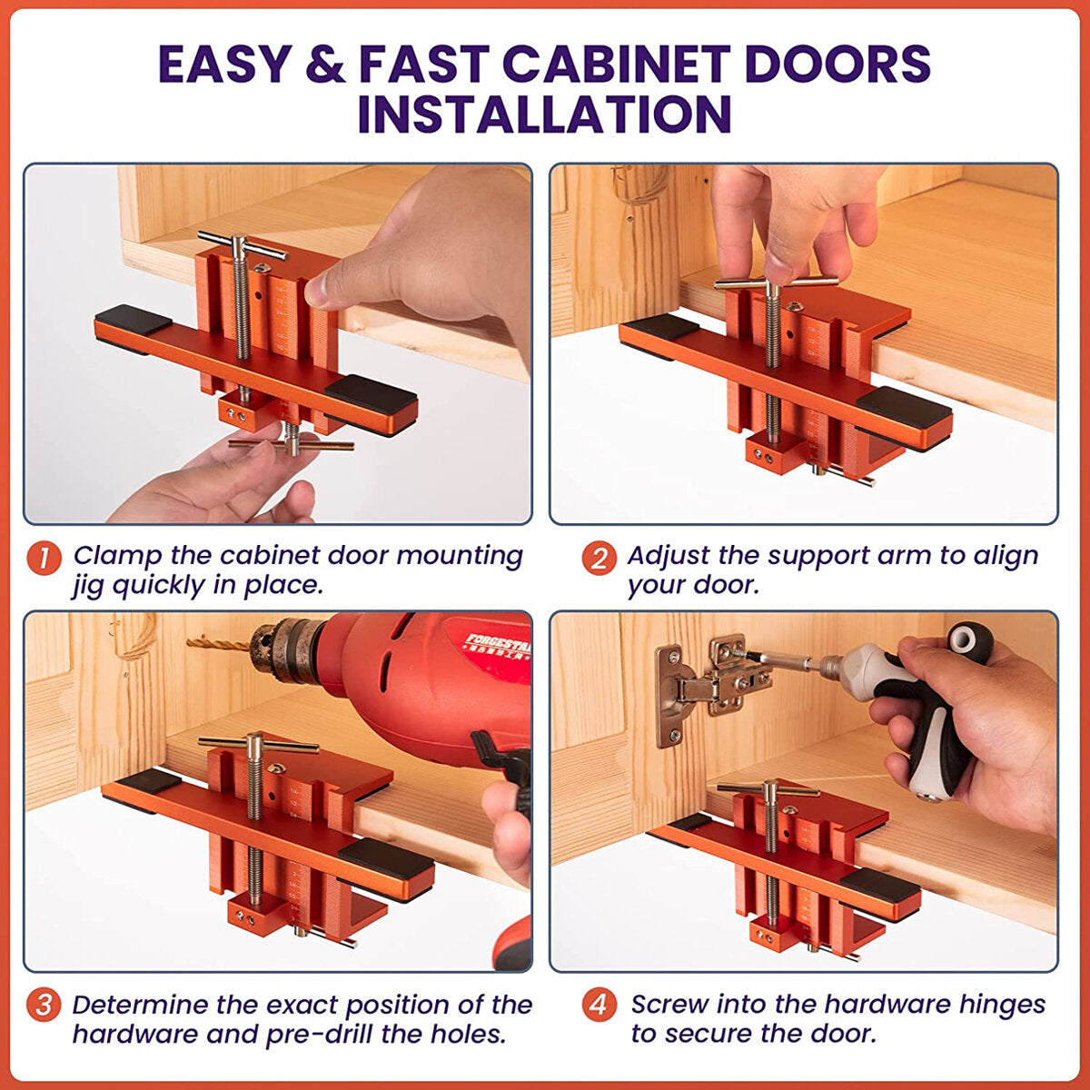 Cabinet Door Mounting Jig - Heavy-Duty Aluminum Tool for Easy Installation of Left/Right Doors, Height Adjustable, 2-3/16" Clamp