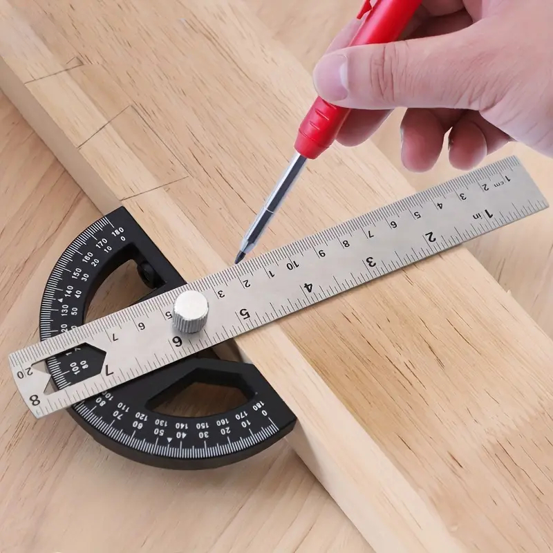 Woodworking Protractor Angle Gauge Ruler Tool - 8" & 12" Aluminum/ABS, Multi-Angle Measurement, Carpenter Essential
