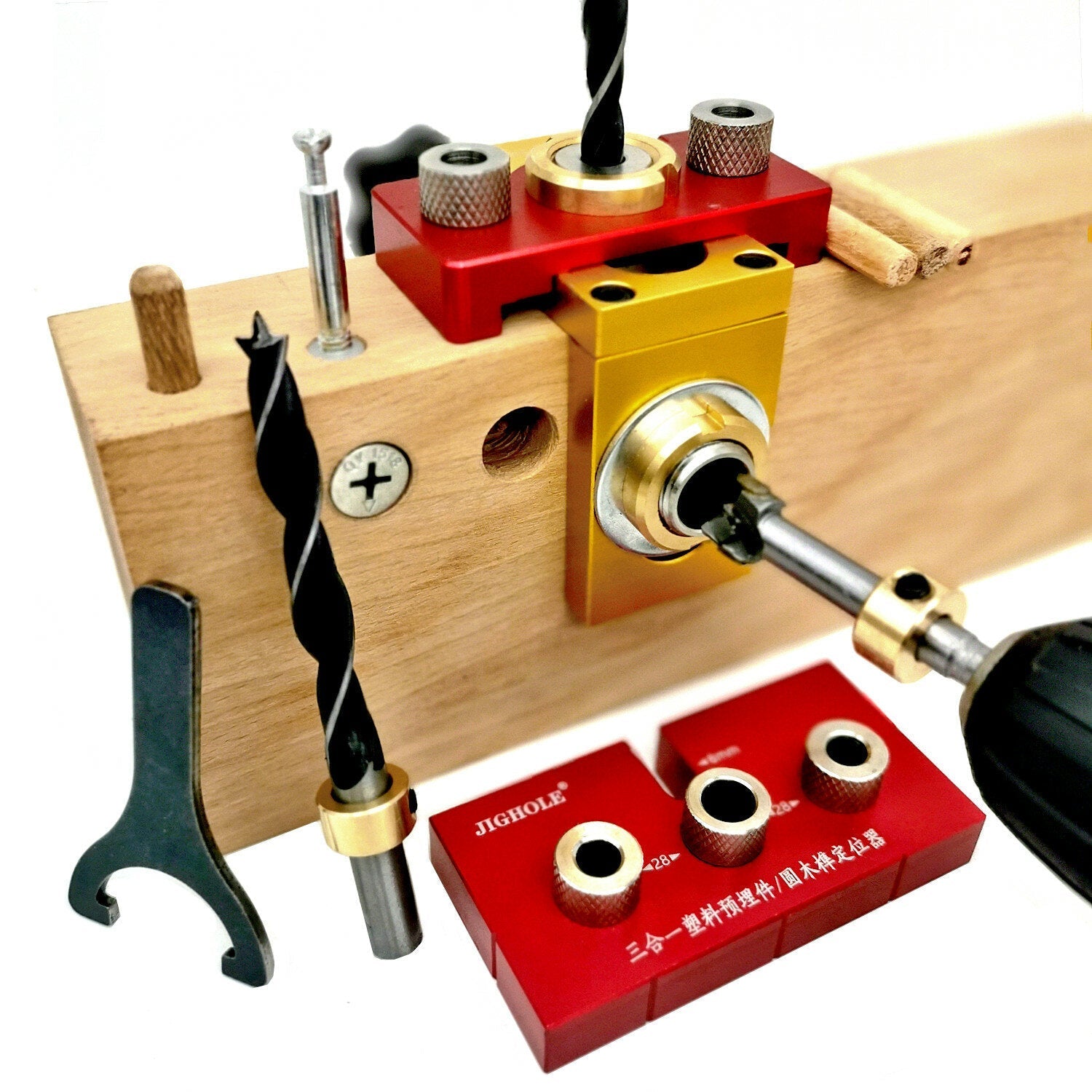 3 In 1 Dowelling Jig Woodworking Adjustable Aluminum Drilling Guide Locator