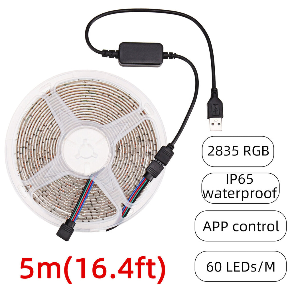1-5M USB LED Lights Strip 2835 RGB APP Control IP65 Waterproof TV Back Light Waterproof
