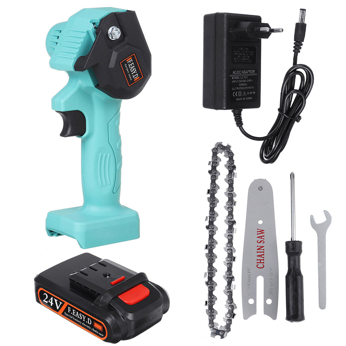 24V 550W Rechargeable Mini Electric Chainsaw Handheld Wood Pruning Saw Kit