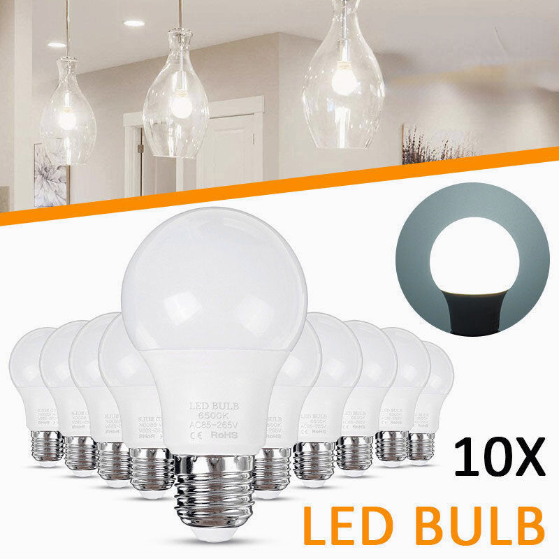 10PCS 5W E27 A60 LED Globe Light Bulb Pure White No Flicker Home Lamp AC85-265V