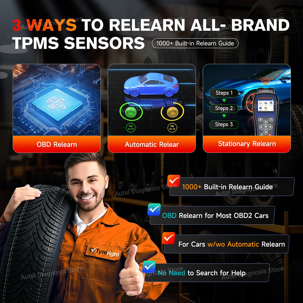 TPMS Diagnostic Scanner Tool LCD Display 2400mAh Lithium-polymer Battery Tire Type Pressure Selection