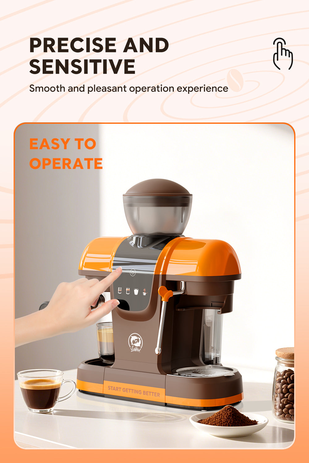 Semi Automatic Espresso Coffee Machine 19Bar with Built-in Grinder Pre-infusion System High-pressure Extraction Touch Panel Control