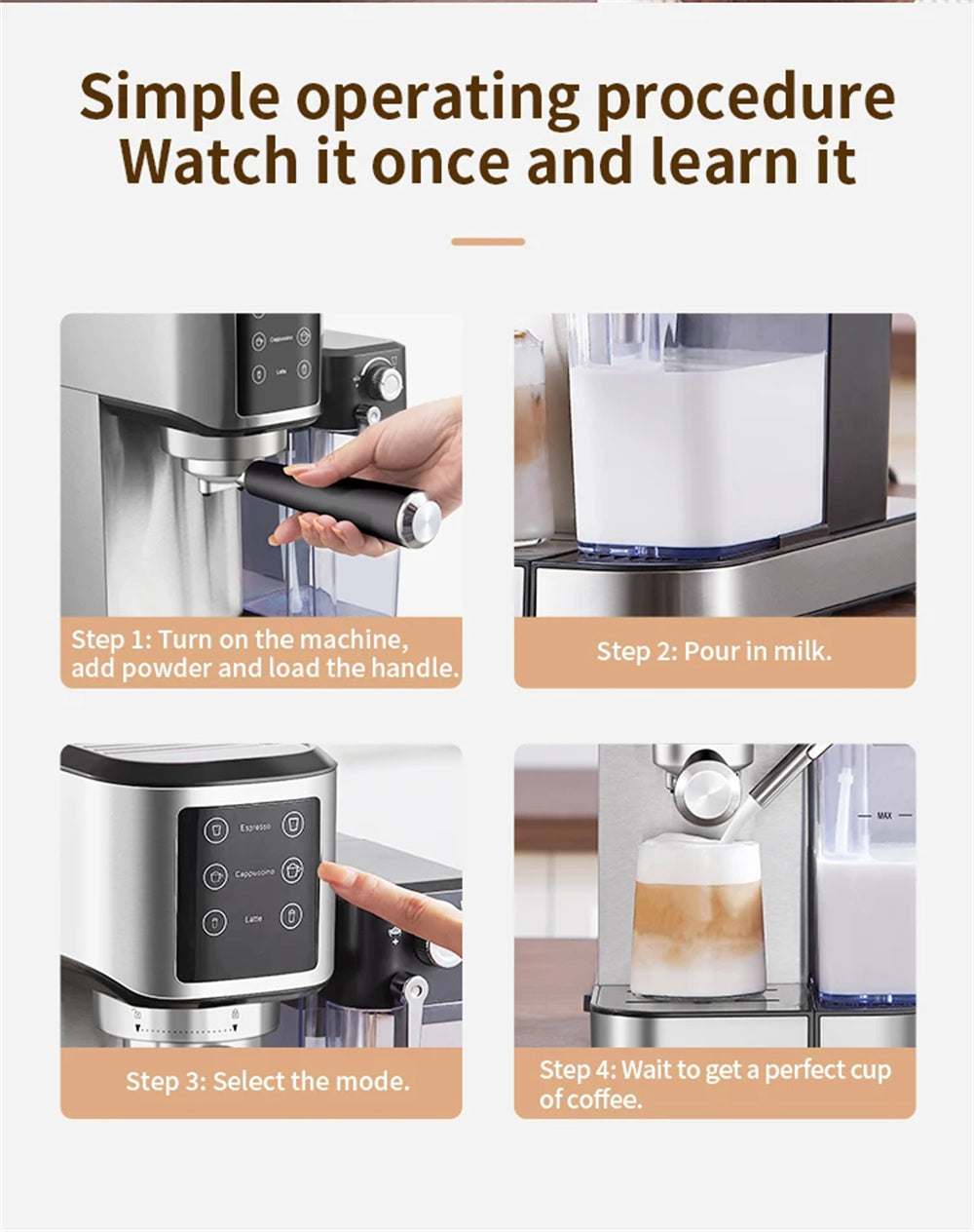 20Bar Semi-Automatic Coffee Machine with Auto Milk Frother One-Touch Operation for Espresso Cappuccino Latte