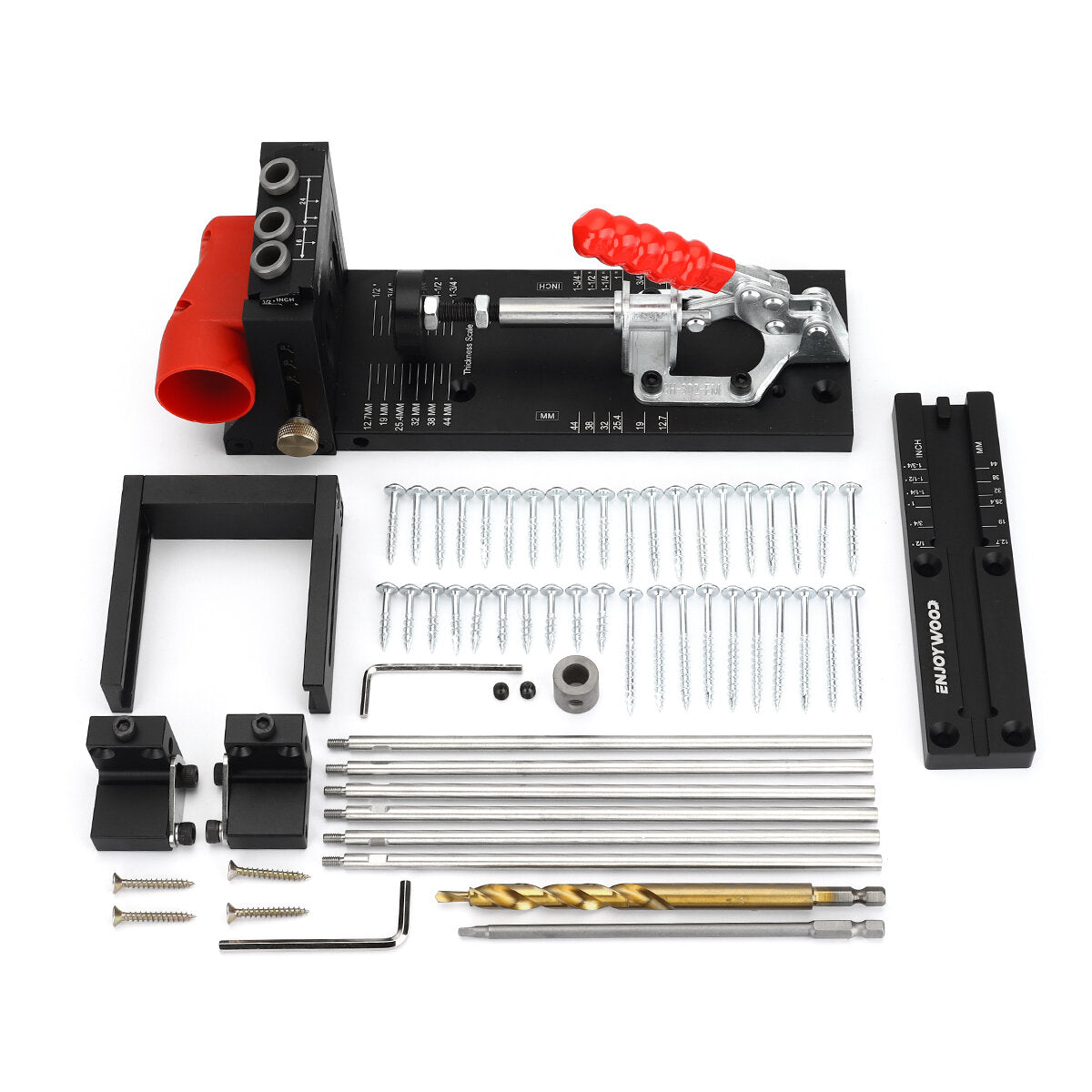 Heavy Duty Aluminum Pocket Hole Jig with Adjustable Depth, Dust Spout, and Versatile Supports for Woodworking