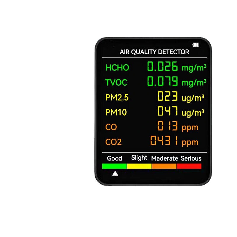 6 In 1 PM2.5 PM10 HCHO TVOC CO CO2 Monitor Multifunctional Air Quality Tester for Home Office Hotel
