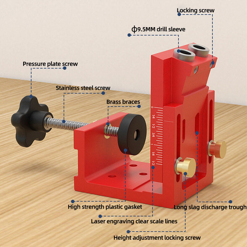 Adjustable Angle Hole Puncher with 9.5mm Drill Bit, Dual-Purpose Design, Metric/Imperial Calibration, Aluminum Build