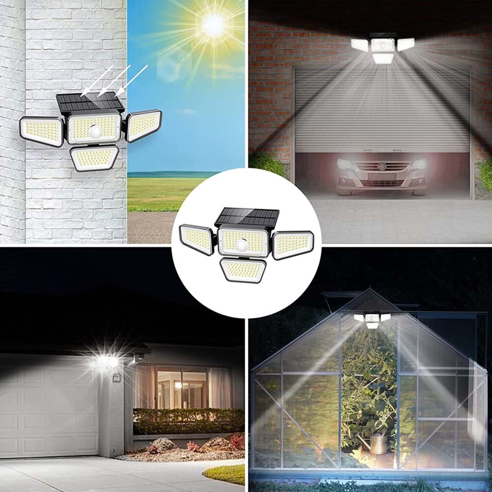 270LED Solar Outdoor Led Security Light Waterproof Motion Sensor Flood Lights With 3 Adjustable Head For Yard Garage