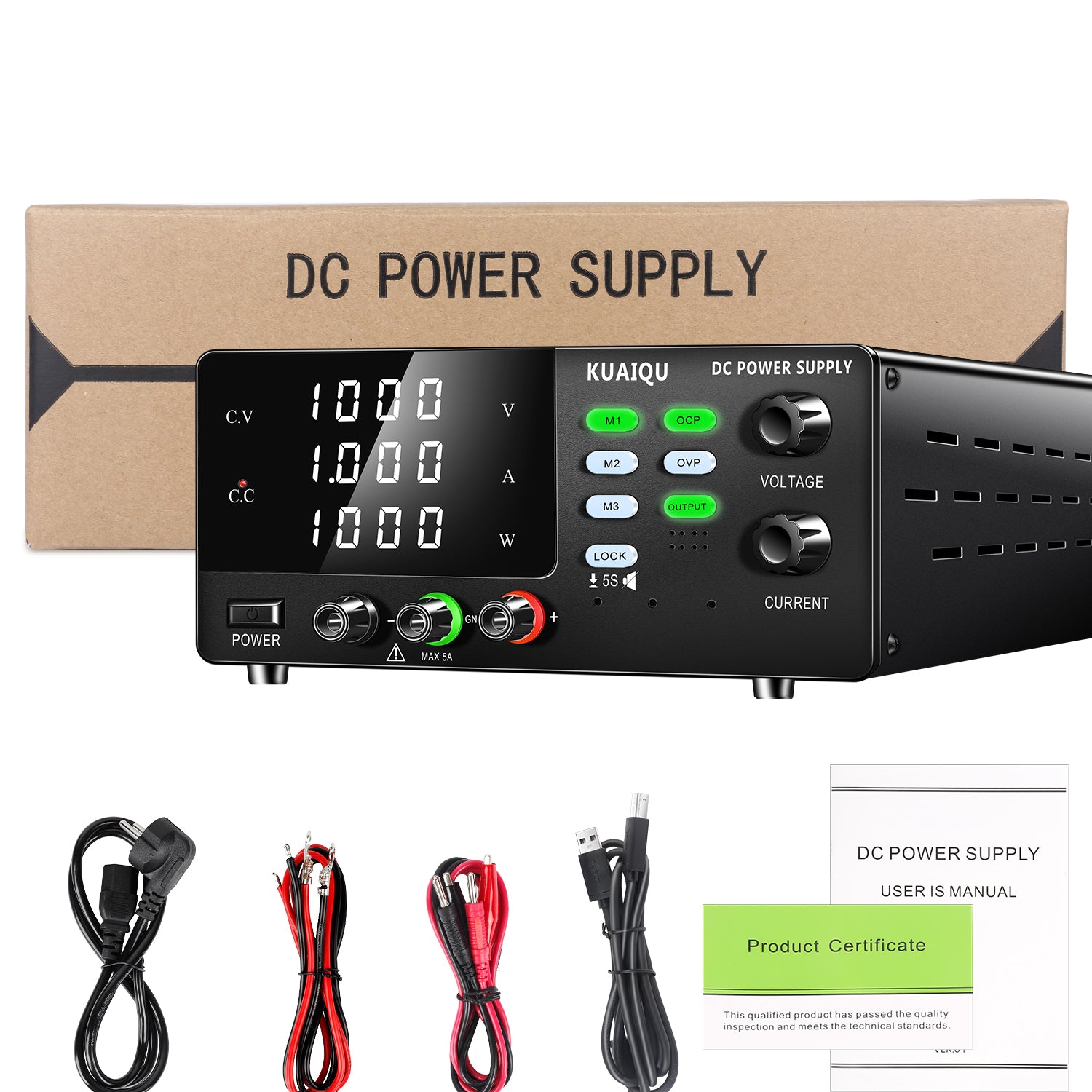 DC Power Supply 400V 600V 800V 1000V 1A RS-232 USB ommunication interfaces 4-Digit LCD Dual-Knob Encoder Memory Function OCP OVP Lock Bench Power Supply