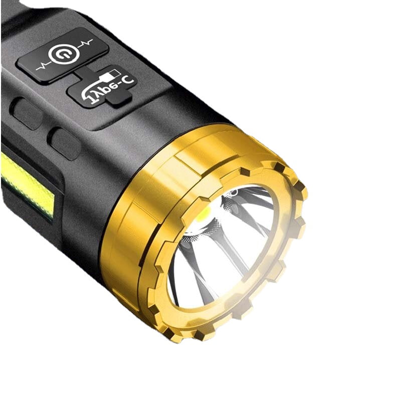 LED+COB 500m Long Range Strong ABS Housing Flashlight With COB Side Light Type-C USB Rechargeable Portable LED Torch Lamp Powerful Spotlight