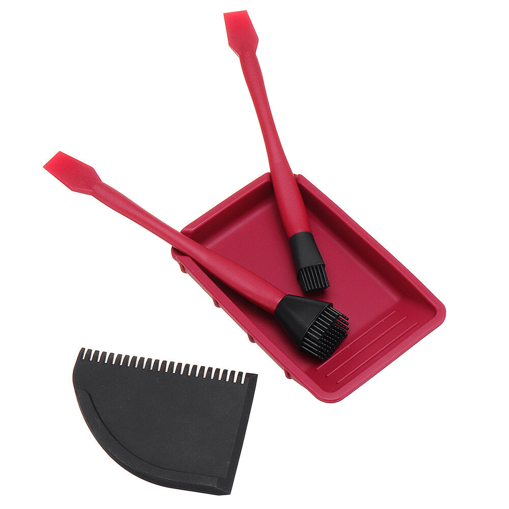 4Pcs Silicone Glue Kit with Wide/Narrow Brushes, Flat Scraper & Glue Tray for Woodworking Projects