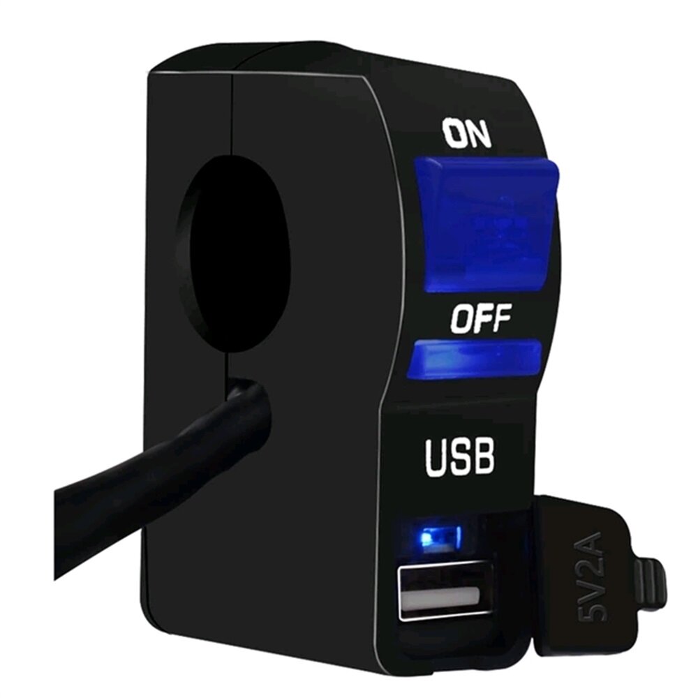 12V Motorcycle USB Charging Light ON OFF Handlebar Switch with Indicator Light Waterproof ATV Fog Spot
