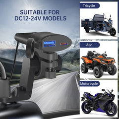 Dual Fast Charging USB Charger for Motorcycles, 30W USB-C & 18W USB-A, Safe, Portable, Easy Installation, Black
