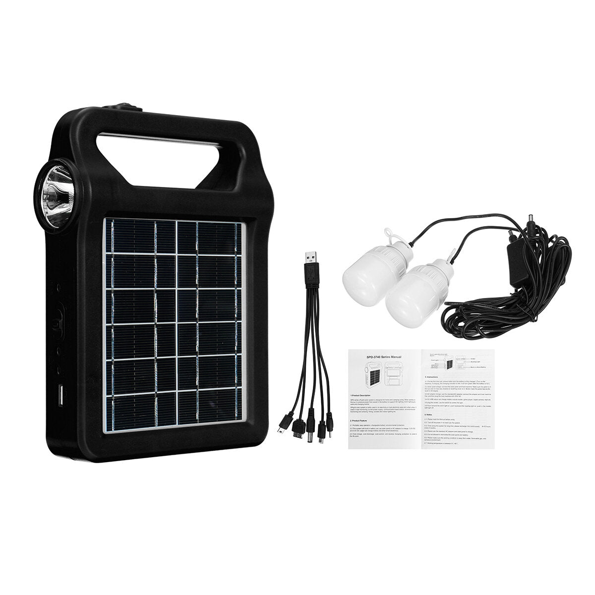 5 In 1 Solar Generator System Portable Emergency Light Camping Lamp with 2PCS 3W LED Bulb