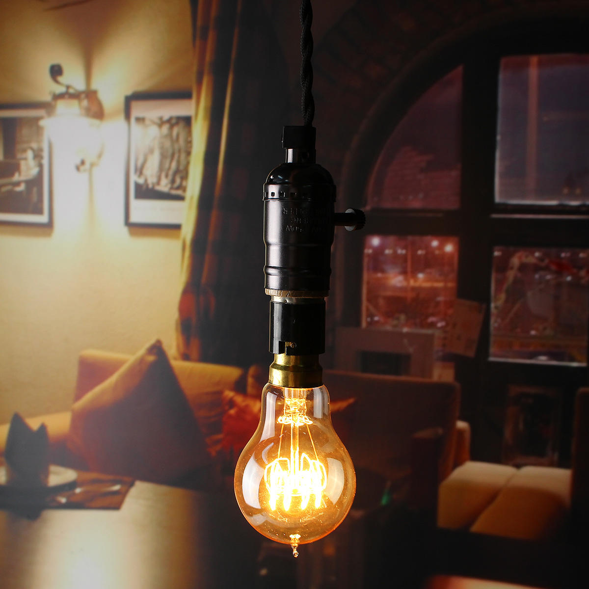 AC220V 60W Teardrops Shape Amber Shell Retro Incandescent Light Bulb for Home