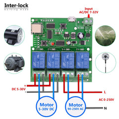 WiFi 4-way Relay Module Inching Momentary/Self-Locking/Interlock Switch Module Works with Amazon Alexa