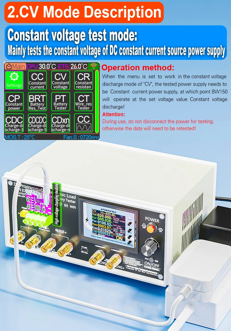 Electronic Load Tester 150/300/450/600W WiFi Tuya 0-200V 50A Battery Capacity Monitor Programmable Discharge Tool IPS Display High Precision Bluetooth Connection