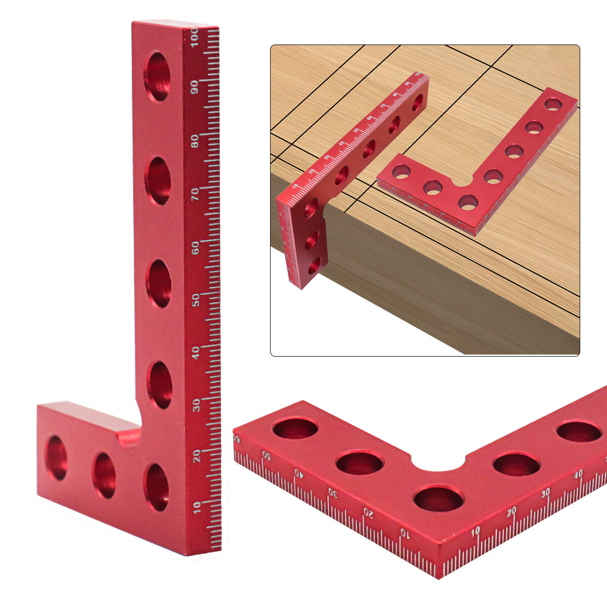 Compact Aluminum Carpenter Square Ruler - Precise Measurements, Multi-Function Tool, Portable Design, Red, 100x60mm