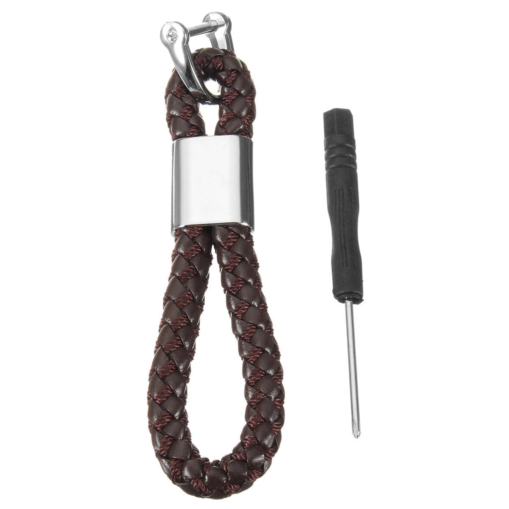 PU Leather Braided Strap Key Chain Stainless Key ring 7 Different Colors