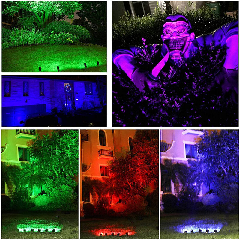 6Pcs RGB LED Garden Spike Lights Outdoor Spotlights Landscape Lamp Remote