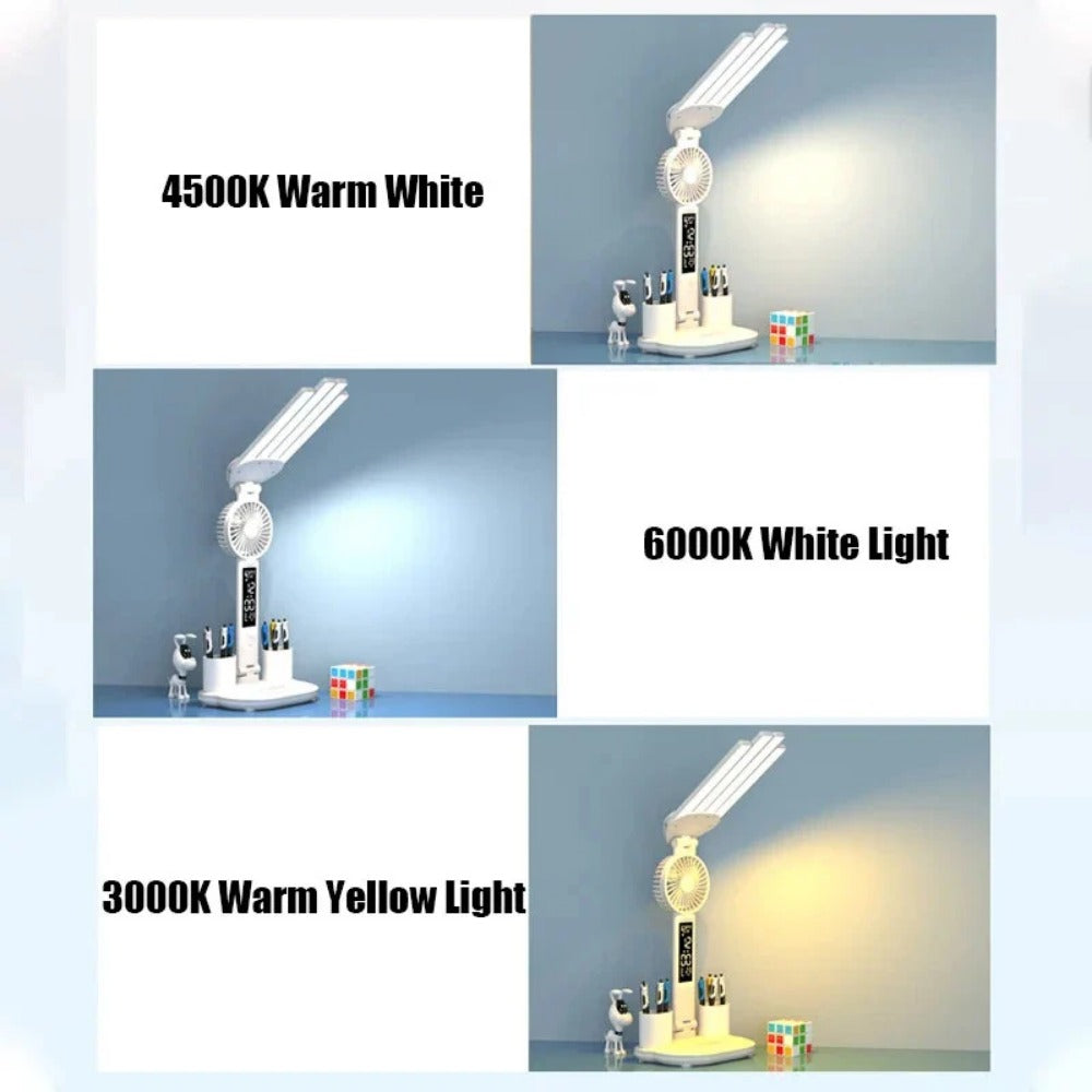 Multifunctional Desk Clock with LED Lamp, Eye Protection, Intelligent Display, Touch Control, 3 Light Modes, Stepless Dimming