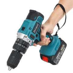 3 in 1 Cordless Impact Drill 13mm Chuck LED Flat Drill Screwdriver Hammer W/ 1/2pcs Battery