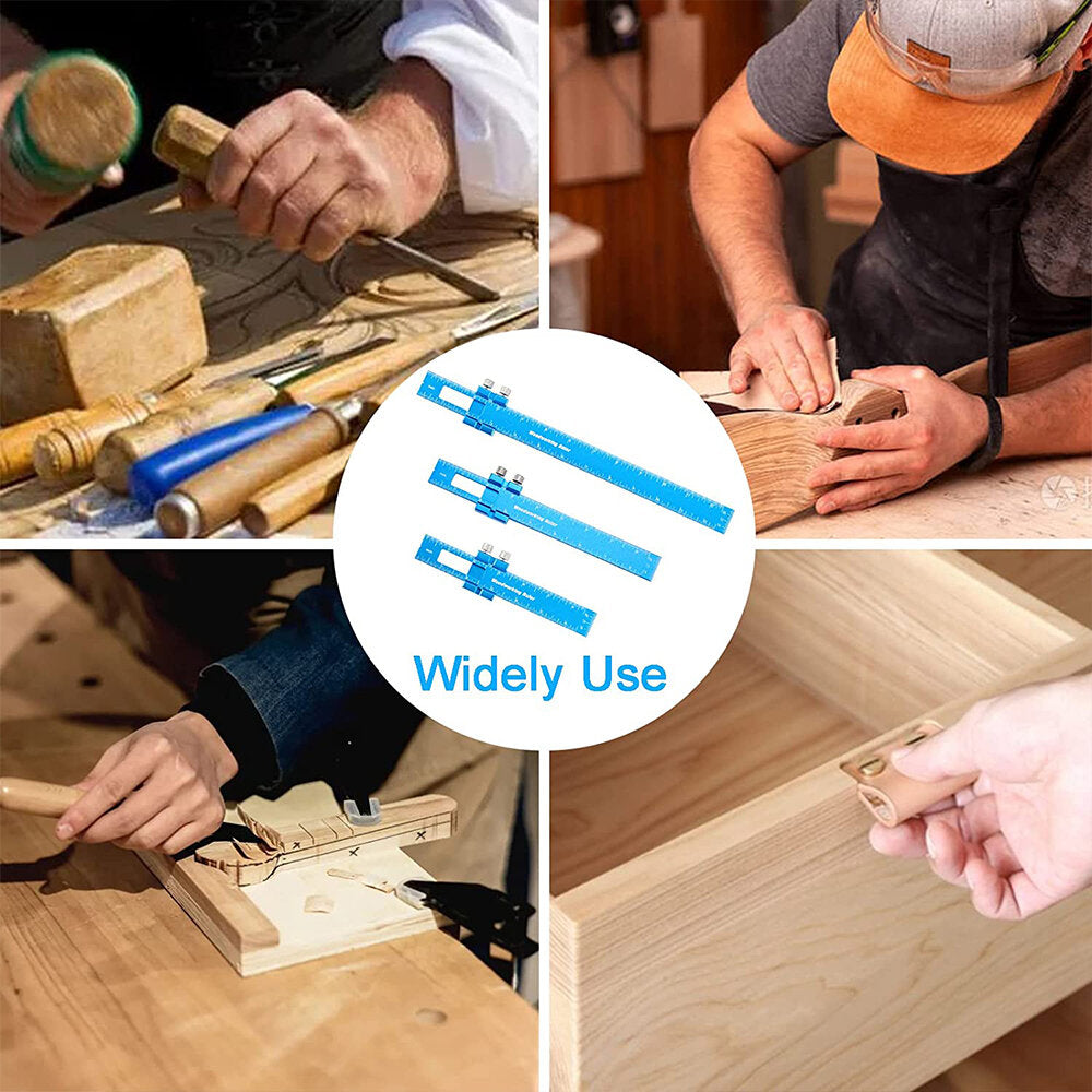 Aluminum Ruler Set - 15/20/30cm Precision Woodworking Rulers with Slide Stop, Rust-Proof & Portable for Accurate Measurements