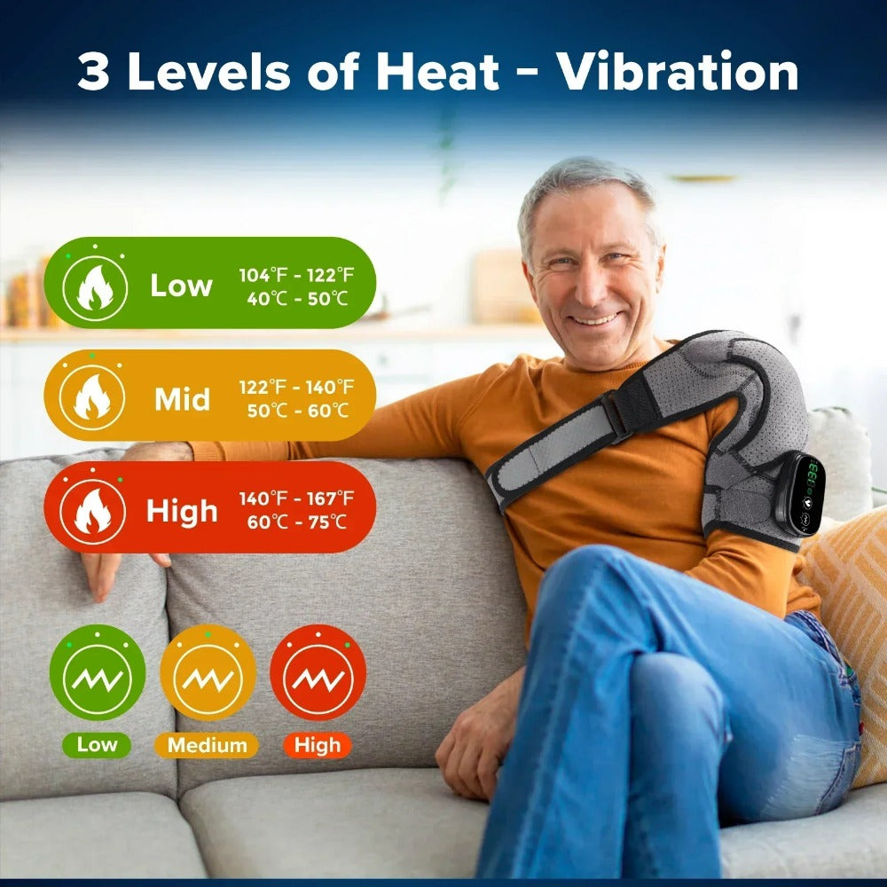 Heated Shoulder Steamer Brace - 3-in-1 Massage & Heat Therapy, Adjustable Straps, 5000mAh Battery, Grey/Black