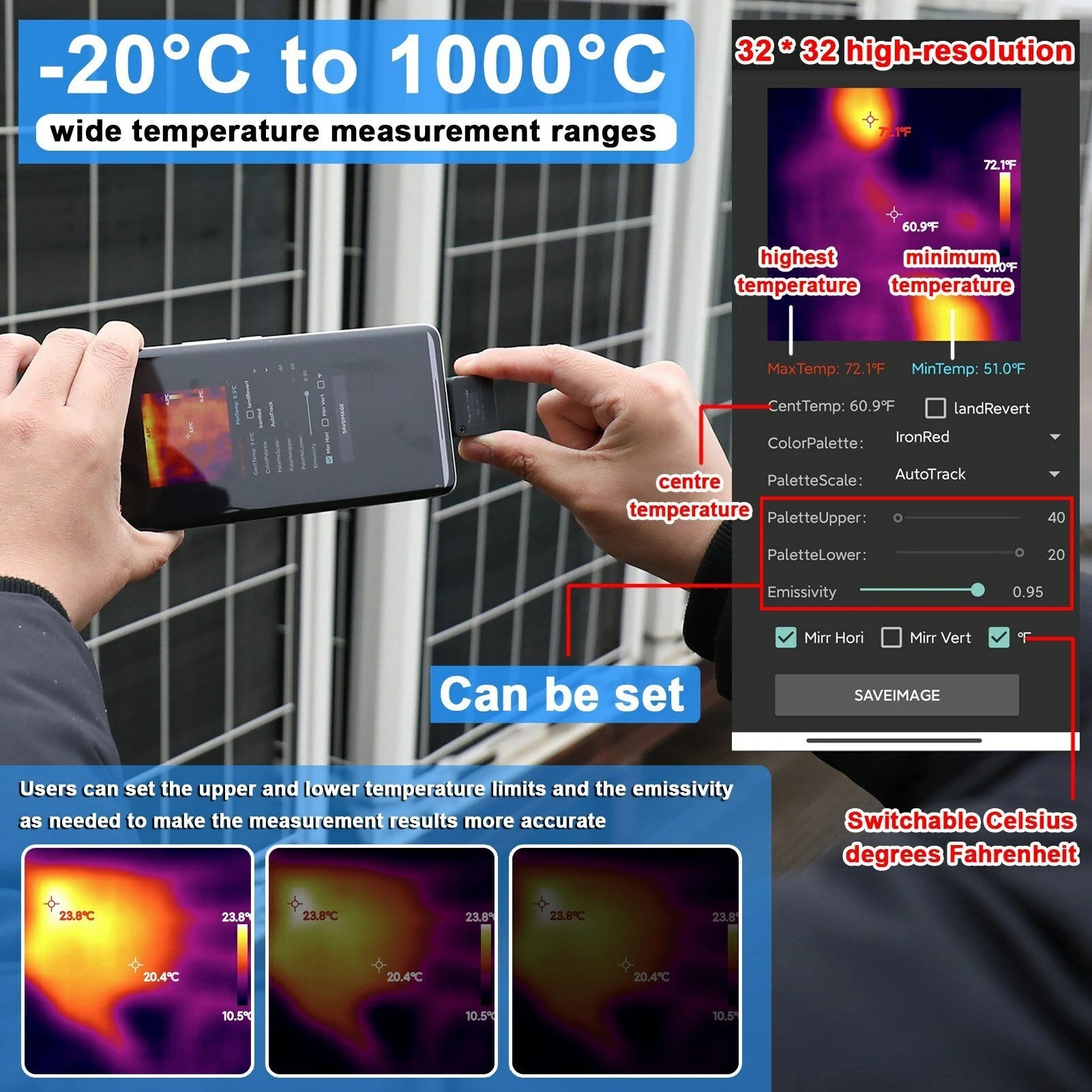 GreenZech Mobile 1000 | Smartphone Thermal Imaging Camera | -20°C to 1000°C Range | Portable Infrared Imager for Android