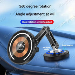 15W Magnetic Car Wireless Charger with USB Cable, 360° Rotation for iPhone 14/13/12/11 Pro Max & Samsung