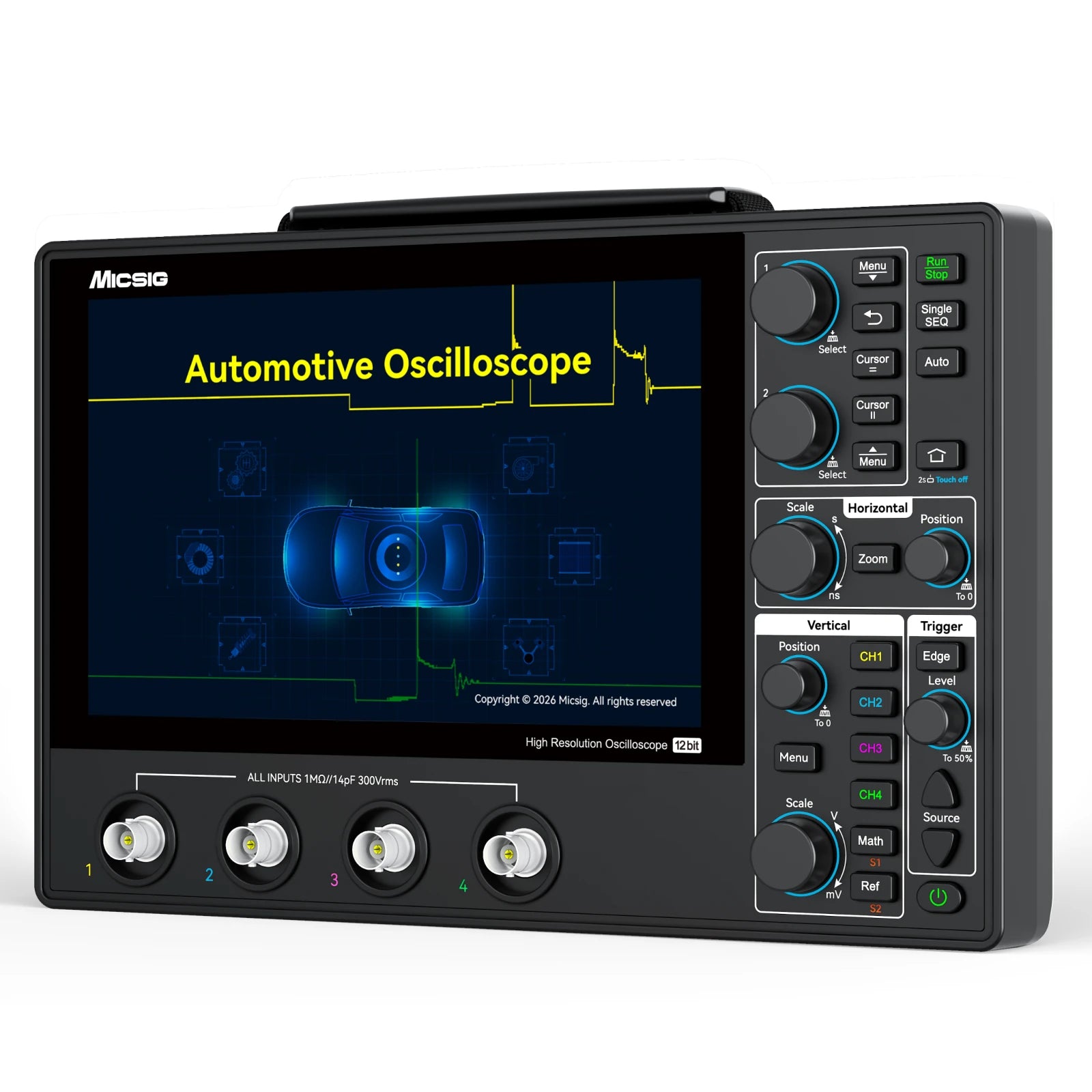 Automotive Digital Oscilloscope, 100MHz, 4 Channels, 1GSa/s, 12-Bit Resolution, 110Mpts Memory & 8-Inch Touchscreen
