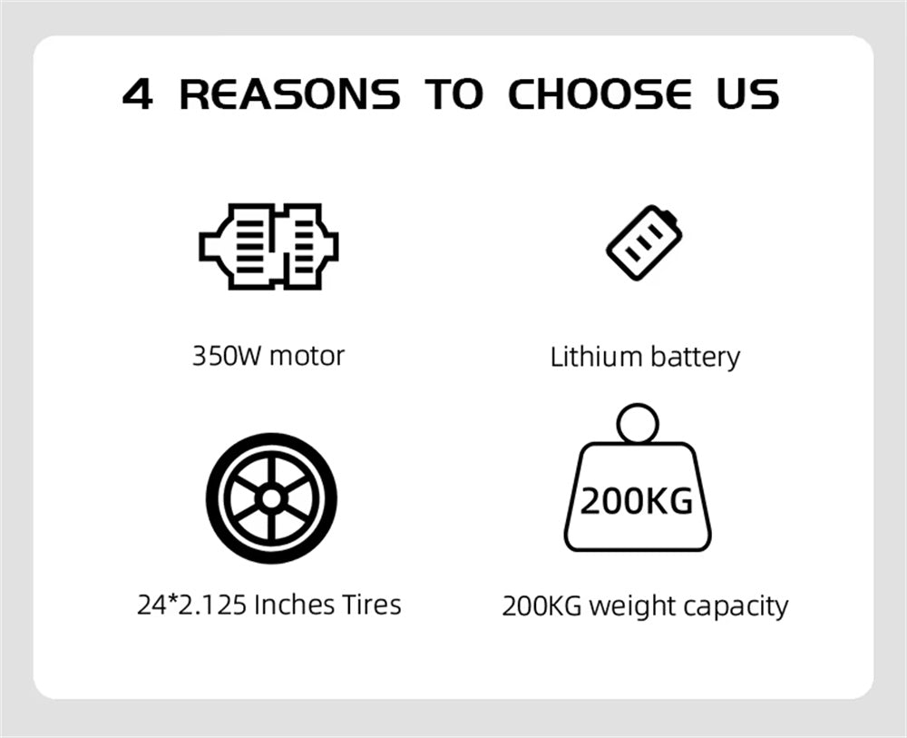 Electric Tricycle 36V 15AH Battery 350W Motor Recommended Top Speed 25KM/H 24inch 30-70KM Max Mileage 200KG Max Load Electric Tricycle