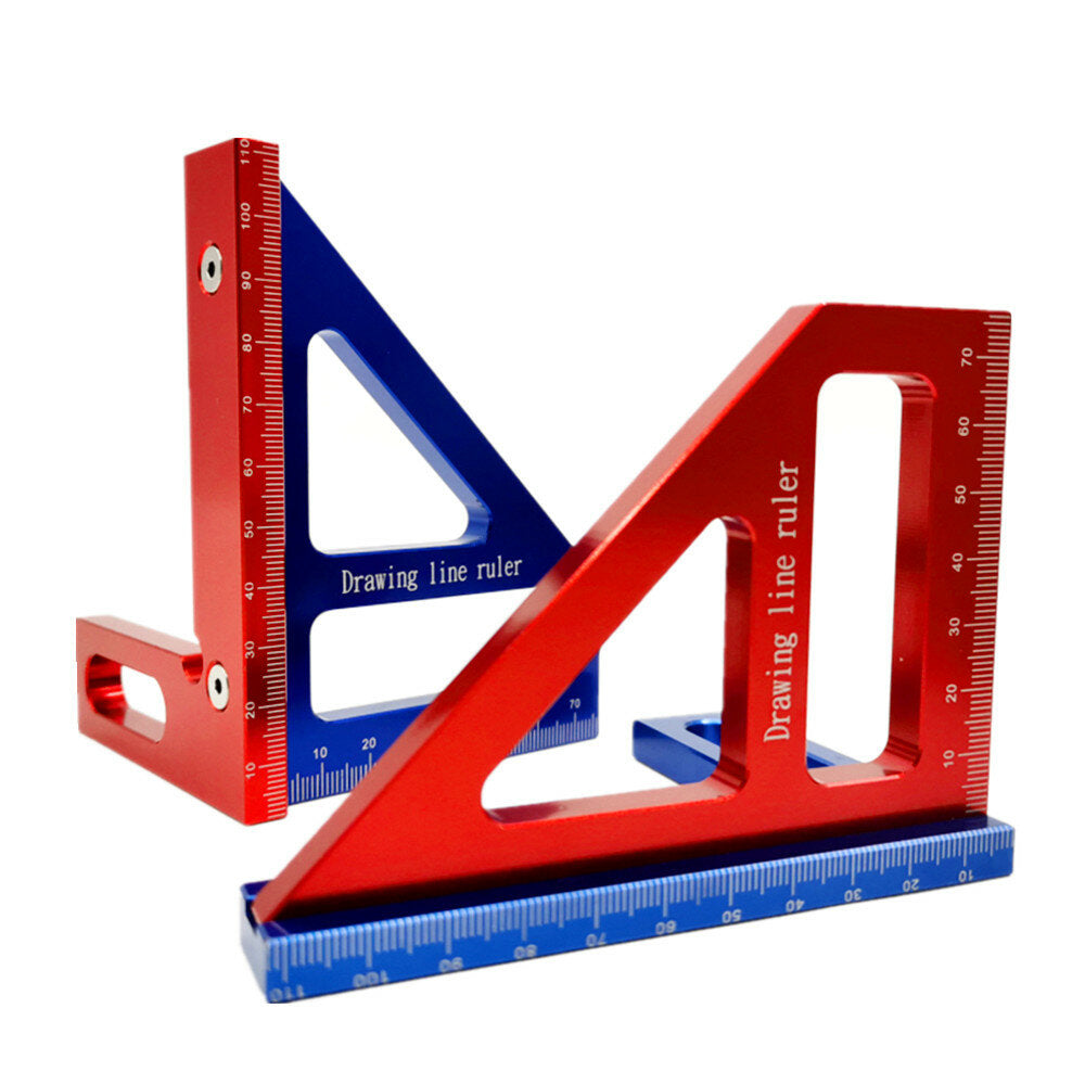 Aluminum Alloy 45/90 Degree Woodworking Square Protractor Miter Triangle Drawing Line Ruler Layout Height Gauge