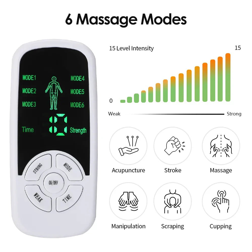 Portable Micro-Current Body Massager with 6 Modes, Adjustable Intensity, LCD Screen, Ideal for Travel and Relaxation