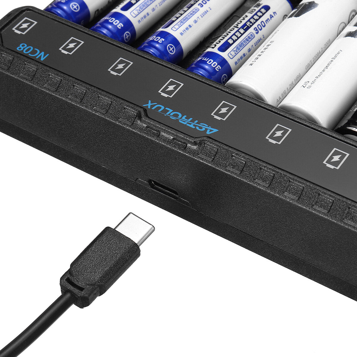 8 Slot Intelligent Type-C 2A Charger For 1.2V Ni-MH/Ni-Cd AA AAA 1.5V Li-ion 14500 10440 Rechargeable Battery