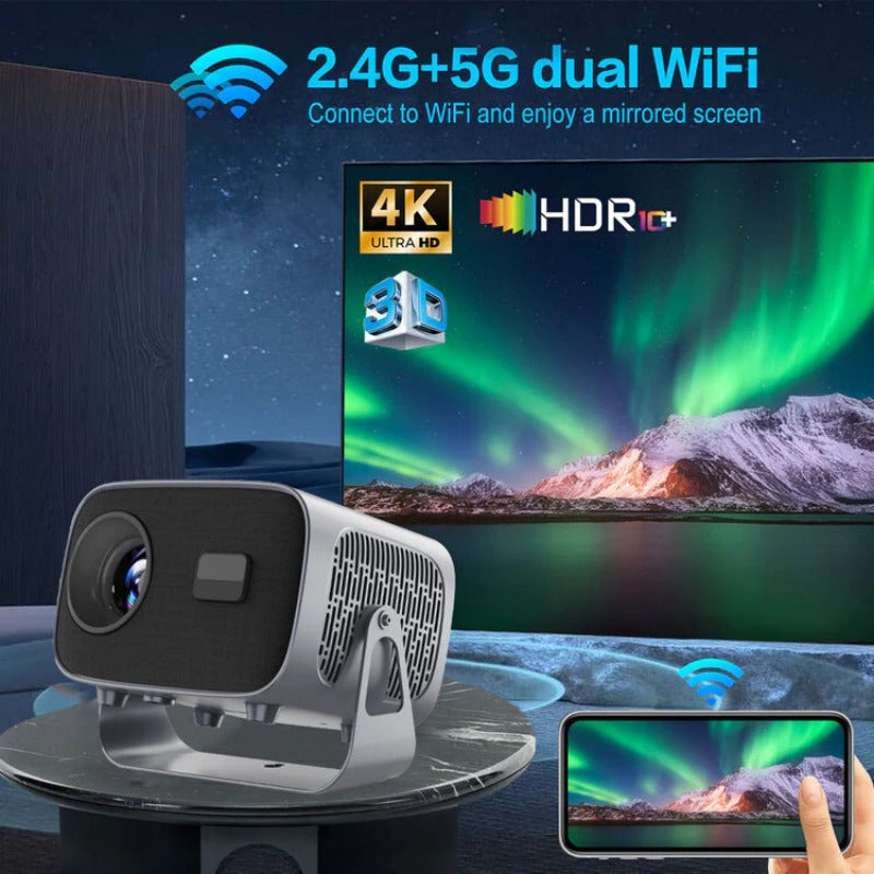 Mini LED Projector, Android 11.0, 1080P, Dual 5G WiFi, 390 ANSI Lumens, 160" Screen, Portable Outdoor Movie Theater