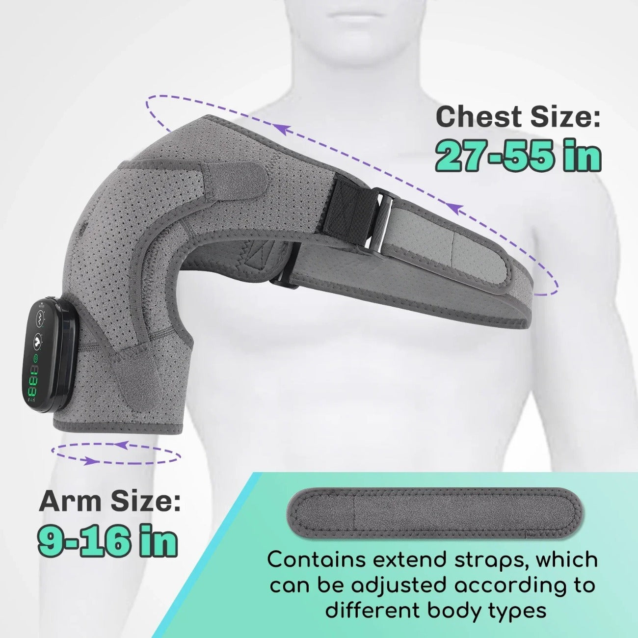 3-Speed Heating & Vibration Massage Shoulder Pad, 5000mAh Battery, Portable Neck & Shoulder Relaxation, Gray/Black
