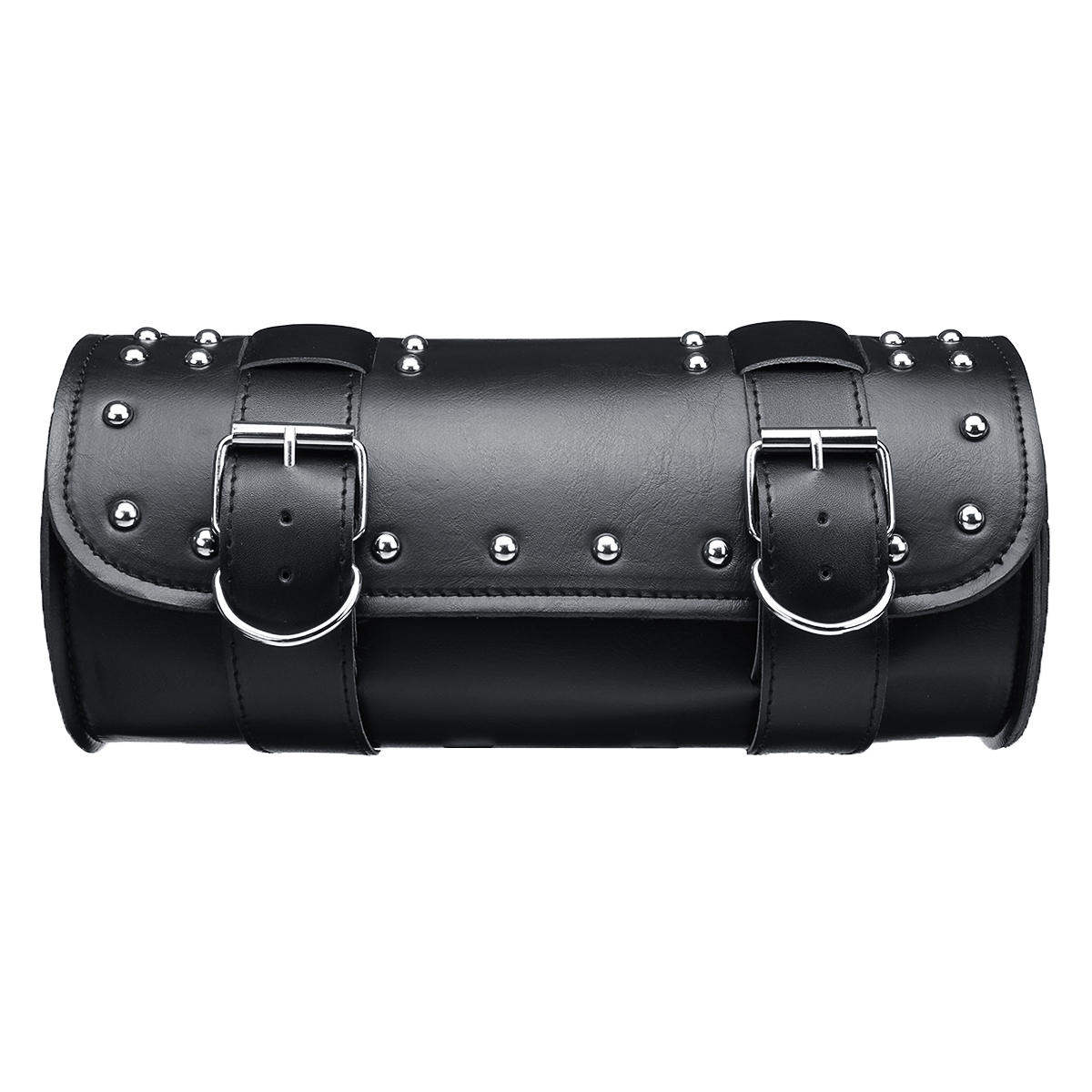 Motorcycle PU Leather Black Tool Bag Front Fork Handlebar Saddlebags Roll Barrel Style