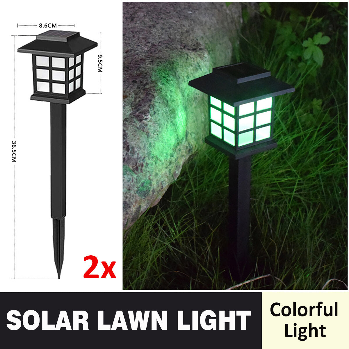 2 Pack Solar LEDLawnLights Pathway Lights Set Outdoor Yard Garden Walkway Landscape Lamp