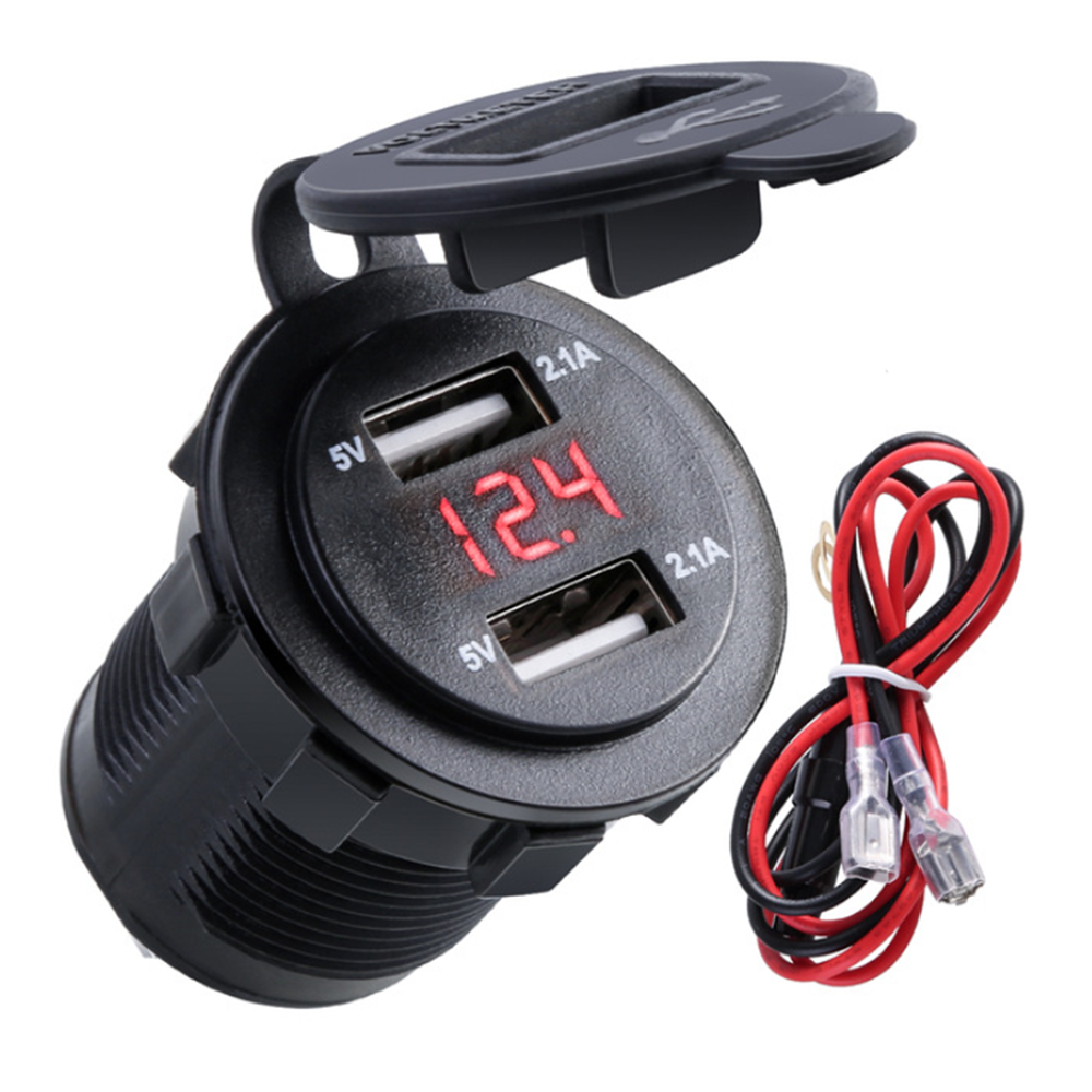 12V-24V 3.1A Dual USB Charger Socket Adapter Voltage Voltmeter for Motorcycle Car Boat Marine