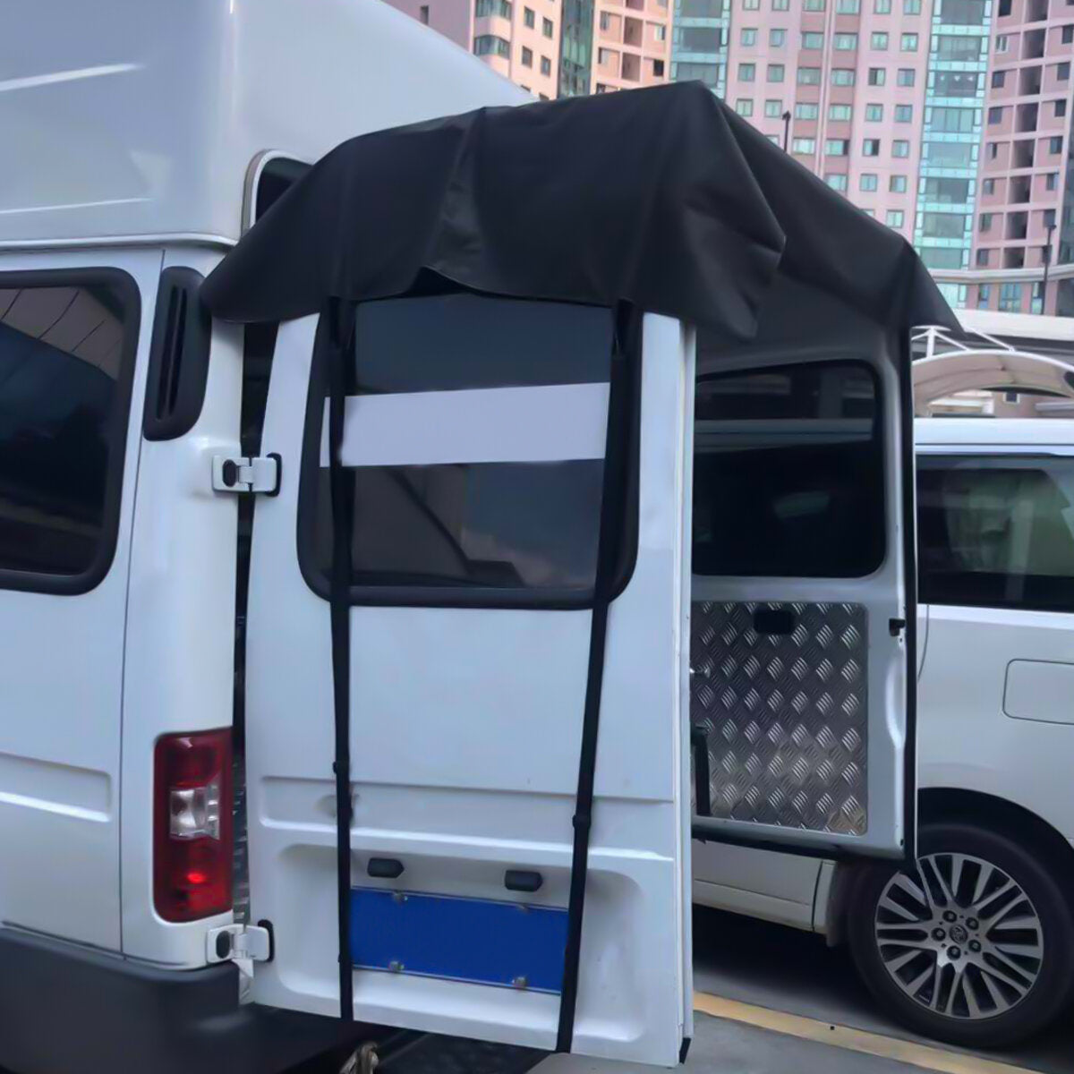 Rear Barn Door Awning Cover Car Sunshade Covers Black Fits For Ford Transit Custom 2013 Onwards