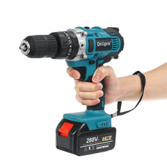 3 in 1 Cordless Impact Drill 13mm Chuck LED Flat Drill Screwdriver Hammer W/ 1/2pcs Battery