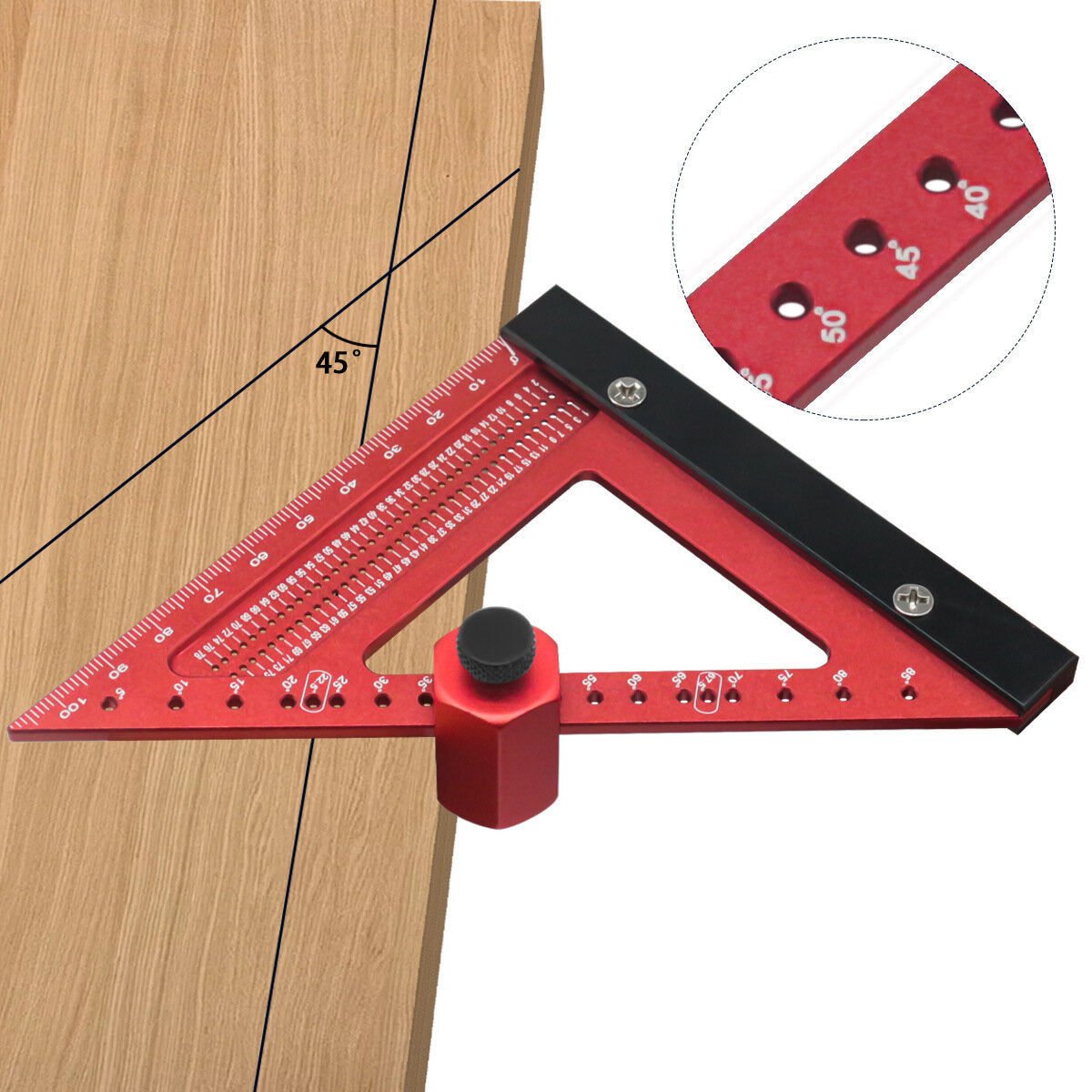 Durable Aluminum Alloy Wood Angle Ruler for Precision Measurements - 19x103 cm, Red, Eco-Friendly Packaging