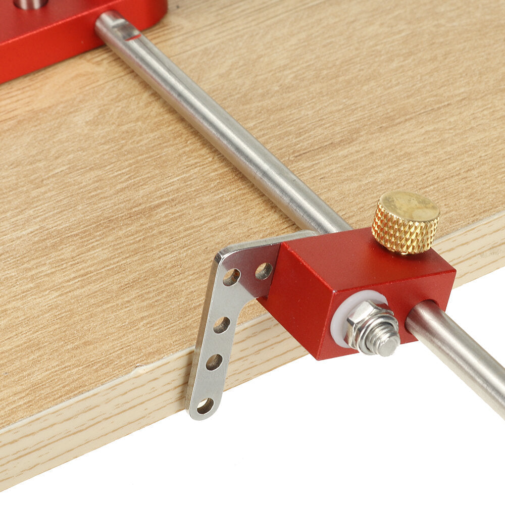 Adjustable Aluminum Alloy Woodworking Drill Locator with Extension Rods, Flip Stops & Wrench for Precision Drilling